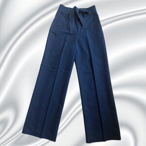 NWT Karen Millen Navy Wide Leg Belted Trousers Pants Size 8 UK12 Cotton Blend